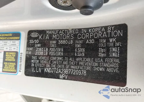 2011 Kia Soul + z USA, uszkodzony, nr VIN KNDJT2A29B7720978